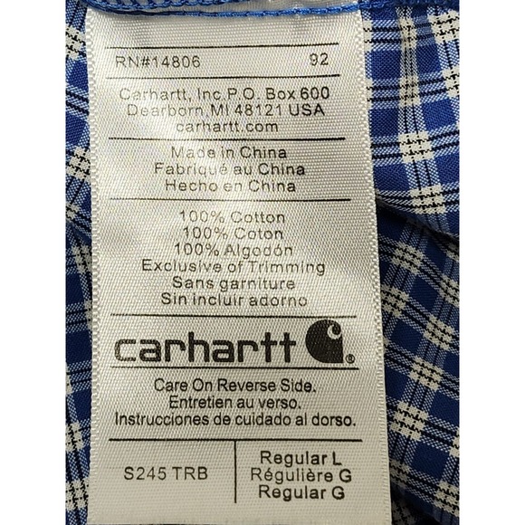 Carhartt Shirt Men Large Blue Plaid Pockets Classic Preppy - Picture 9 of 10